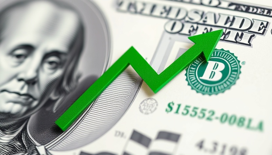 Close-up of dollar bill with green arrow indicating financial growth.