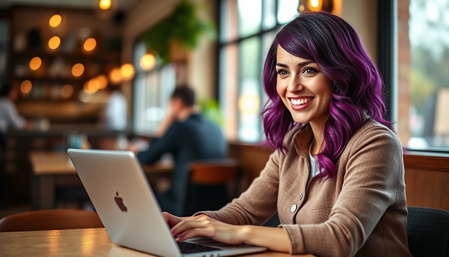 Maximize benefits Muskegon: Woman with purple hair in cafe.
