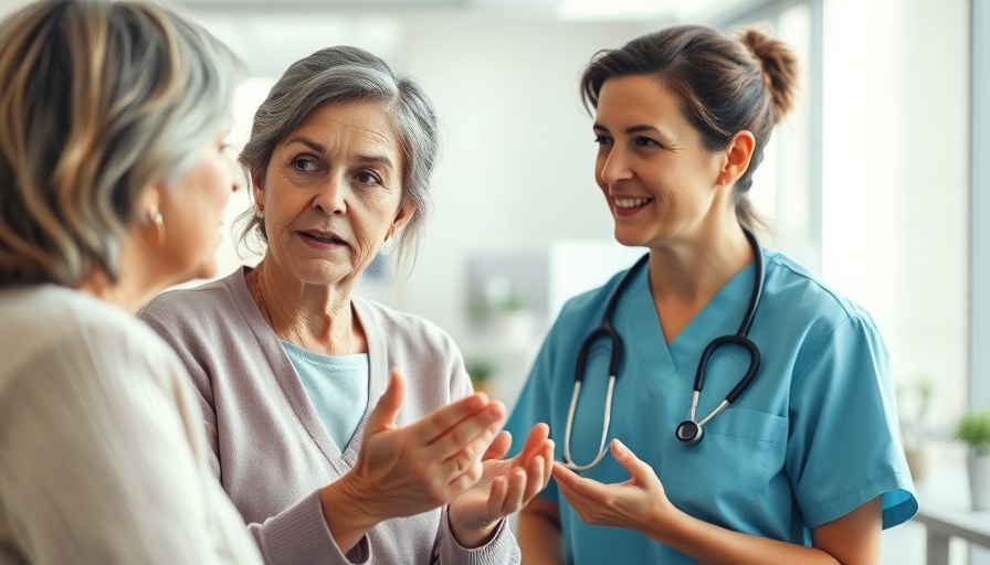 Concerned woman consulting with doctor about Alzheimer's risk in clinic.