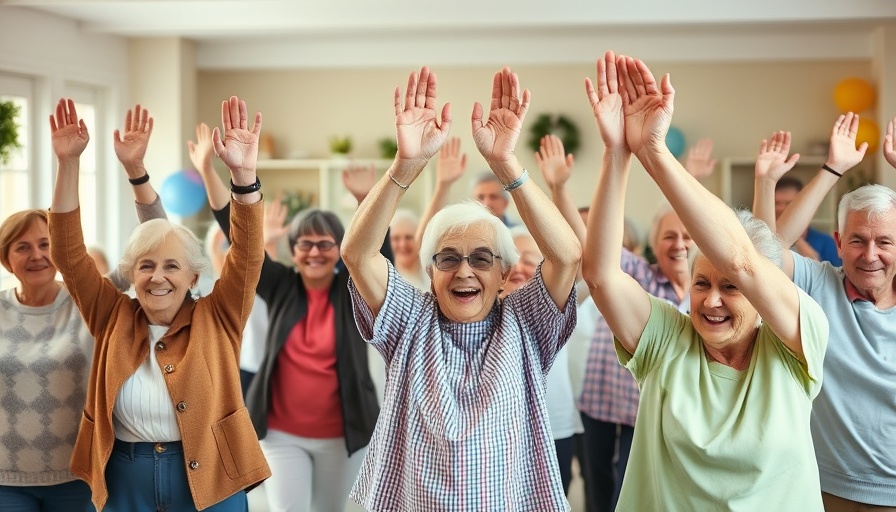 Elderly group participating in exercise session, promoting predictive health monitoring in elder care.