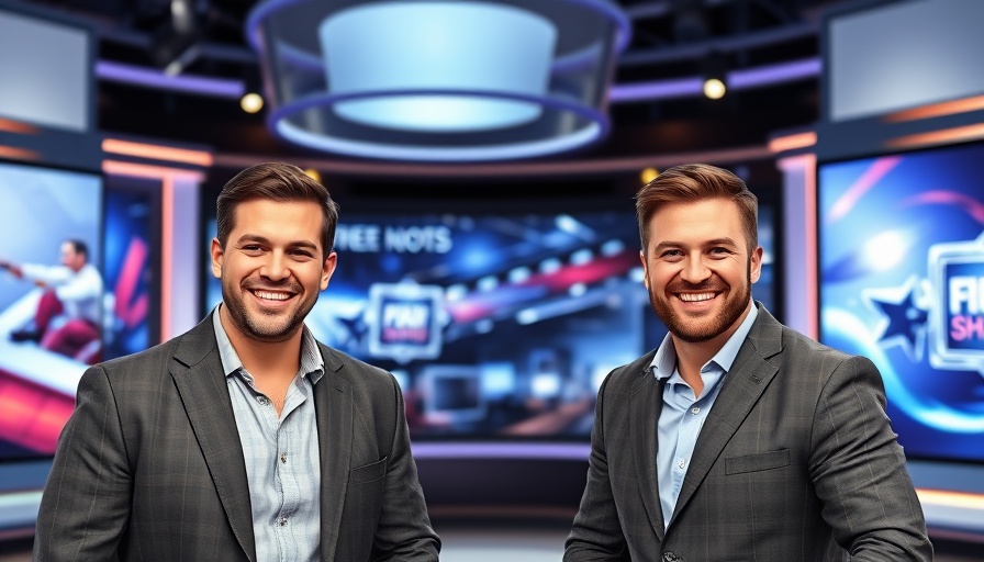 TV hosts discussing healthy aging month in a vibrant studio.