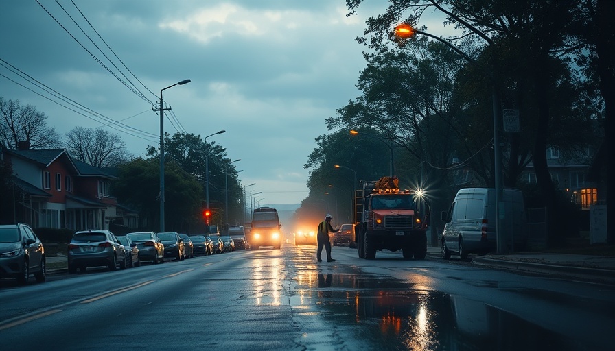 Street construction at dusk with workers and equipment, related to Learning Tree Child Care Closure.