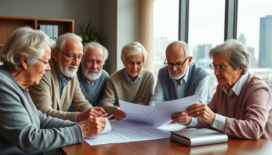 Elderly group analyzing Oracle stock impact on retirement, focused.