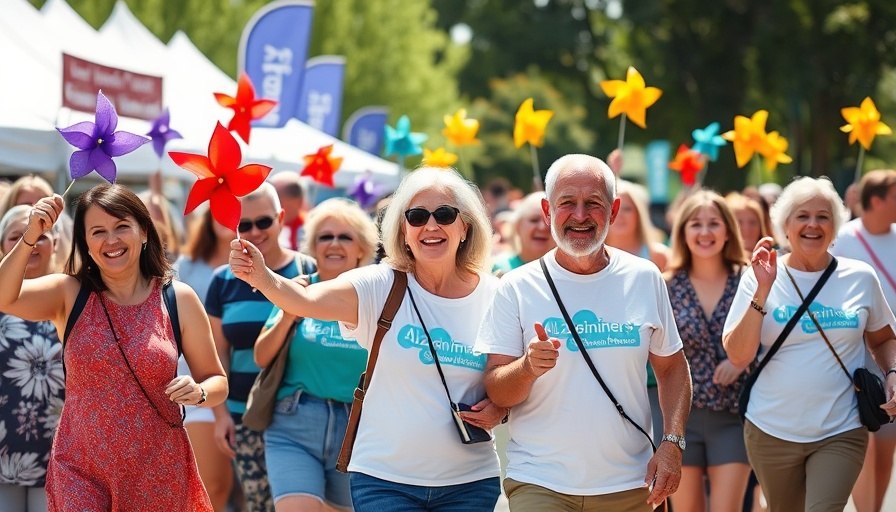 Walk to End Alzheimer's Milwaukee participants waving pinwheels.