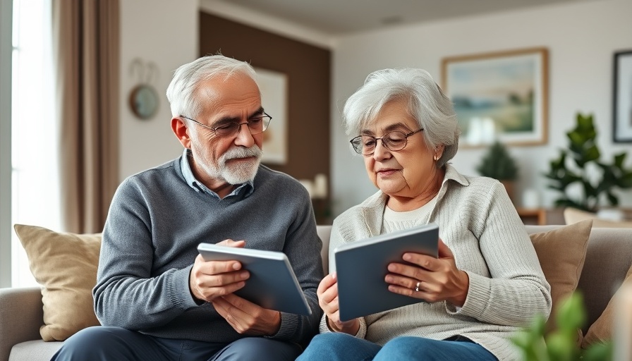 Elderly couple reviewing OBBB impact on retirement finances on tablet.