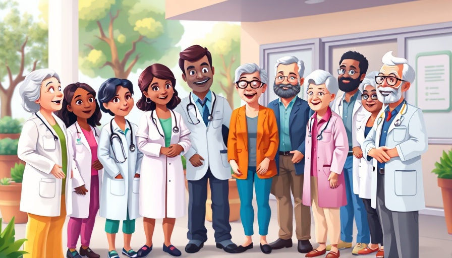 Medicare Advantage plans Muskegon in a lively cartoon healthcare scene.