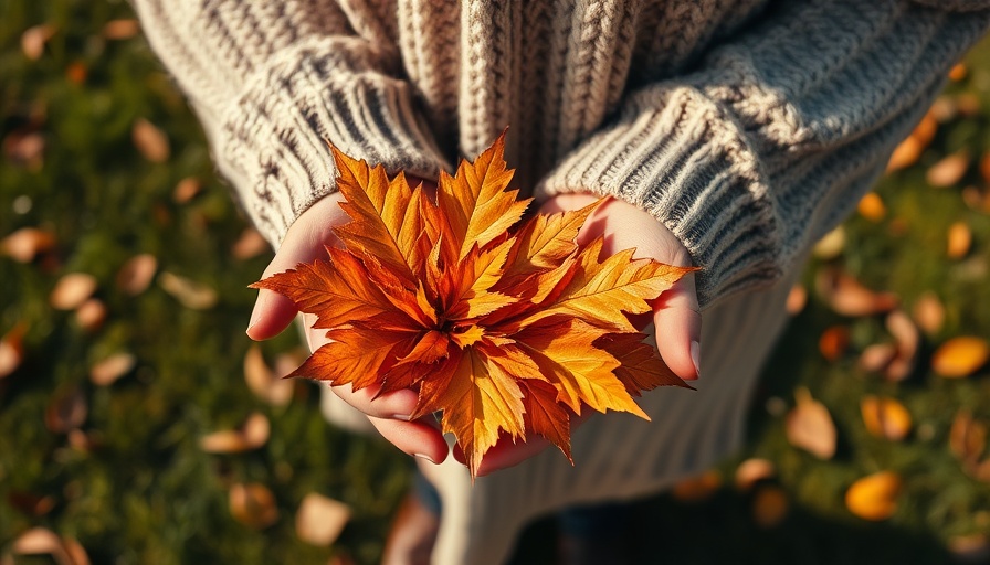 Person holding autumn leaves in Shelby MI lawn care setting.