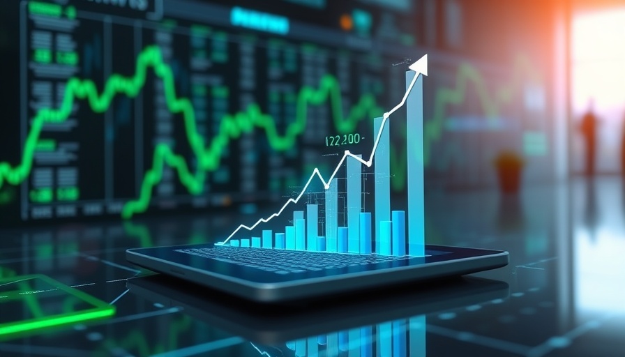Frictionless remote monitoring devices market growth illustration with digital charts and futuristic holographic graph.