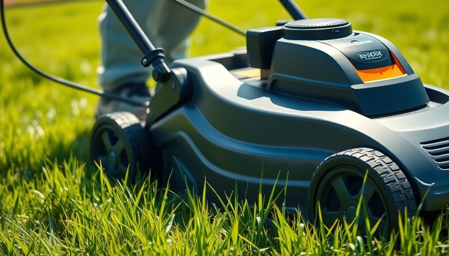 Professional lawn mower trimming grass in Shelby MI, sunny day.
