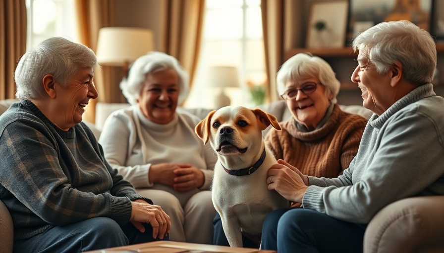 Seniors enjoying Pet Pals program with a friendly dog.