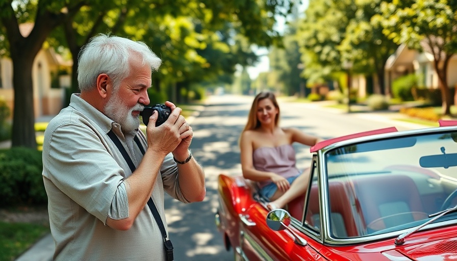 Sunny day photography of woman by red convertible