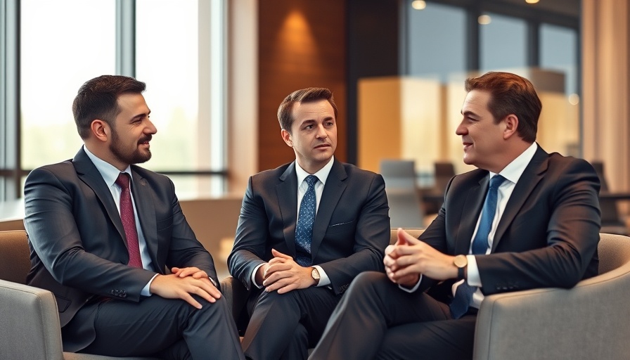 Three men discussing retirement housing costs.