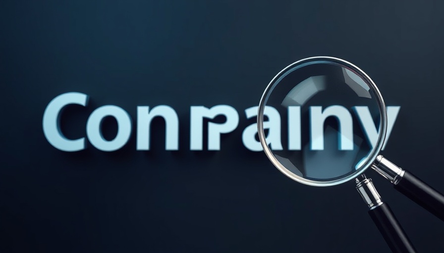 Stylized modern company logo with bold text, magnifying glass effect.