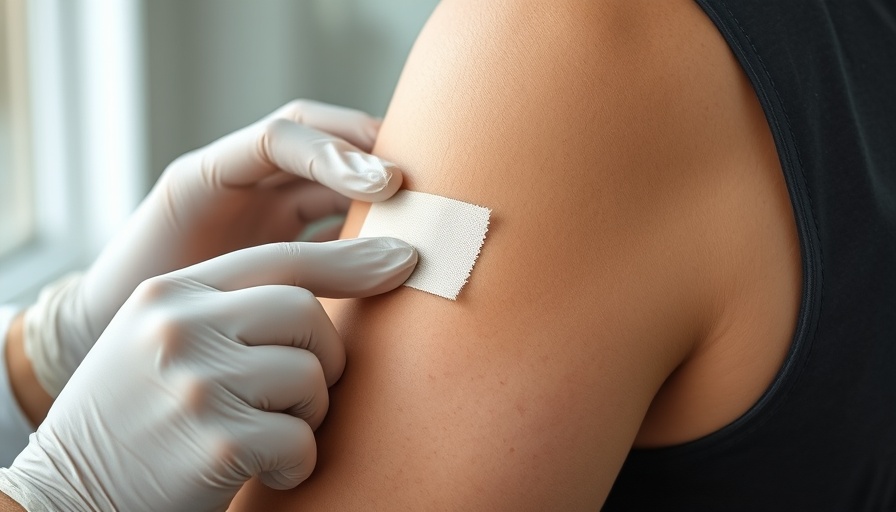 Close-up of arm bandaging indicating long-term health coverage in Muskegon.