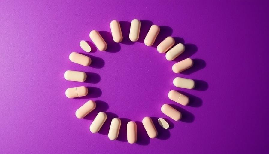 Colorful pills forming a circle on purple background, related to birth control myths.