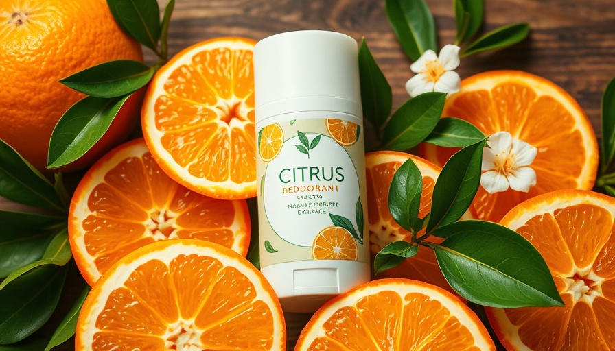 Natural deodorant with citrus design for seniors, featuring fresh oranges.