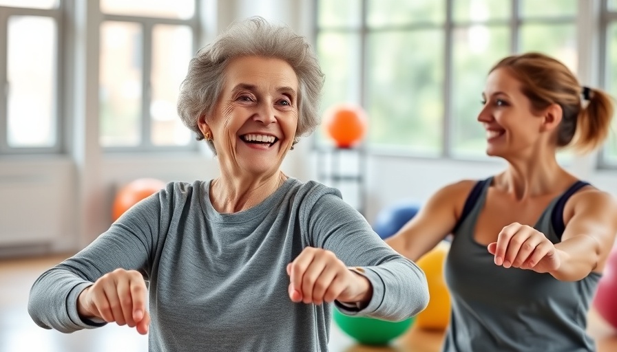 Older woman exercising with caregiver, Alzheimer's care strategies.