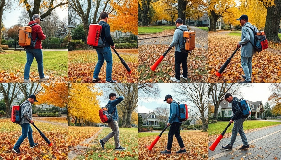 Collage of best backpack leaf blower models 2025 in use.