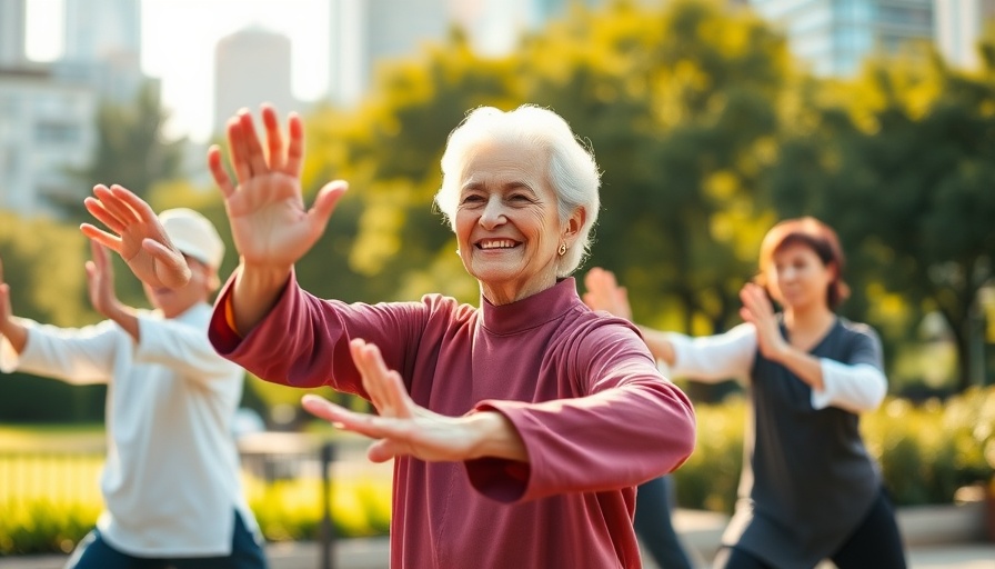 Senior practicing Tai Chi in park, martial arts for seniors