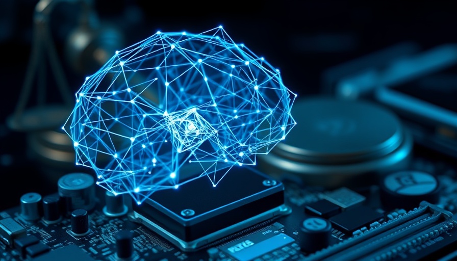 AI stock potential symbolized by hologram brain on a motherboard.