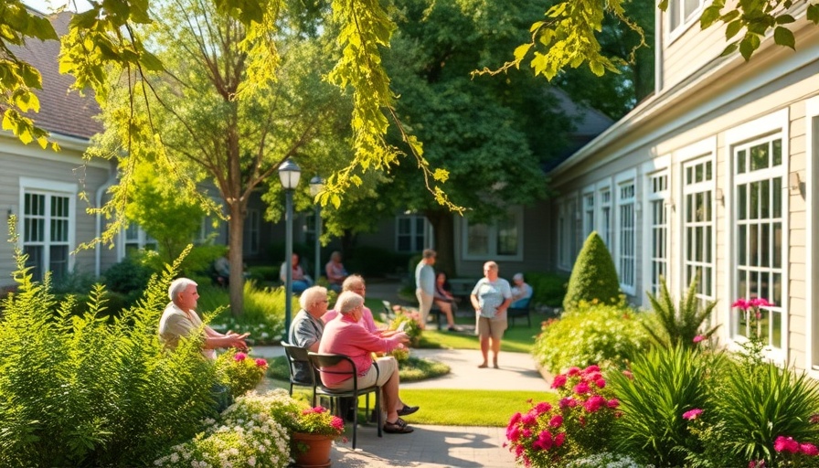 Senior living community Great Falls courtyard with lush garden