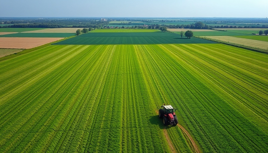 Aerial view of lawn care scene in Shelby MI farmland.