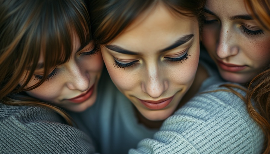 Three women showing care and connection in assisted living setting.