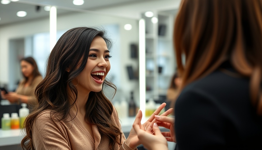 Young woman consulting stylist about keratin hair treatments safety.