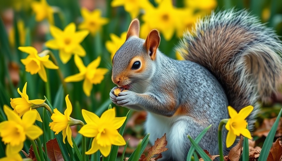 Squirrel among daffodils, stop squirrels digging bulbs