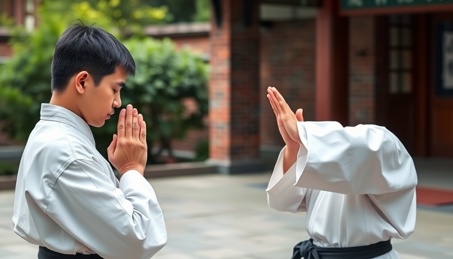 Martial arts bowing practice outdoors, Gurnee setting.