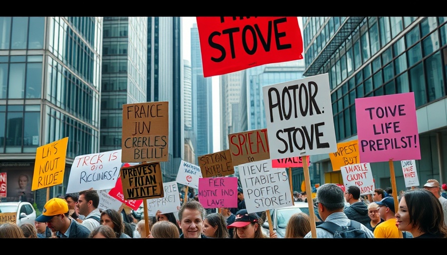 Activists holding signs in city protest, advocating for social justice