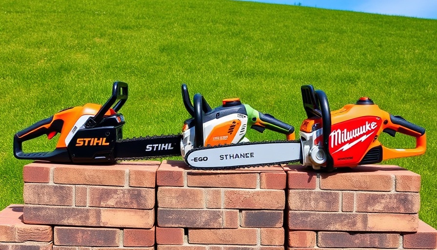 Battery chainsaws showdown featuring Stihl, Ego, and Milwaukee models under a clear sky.