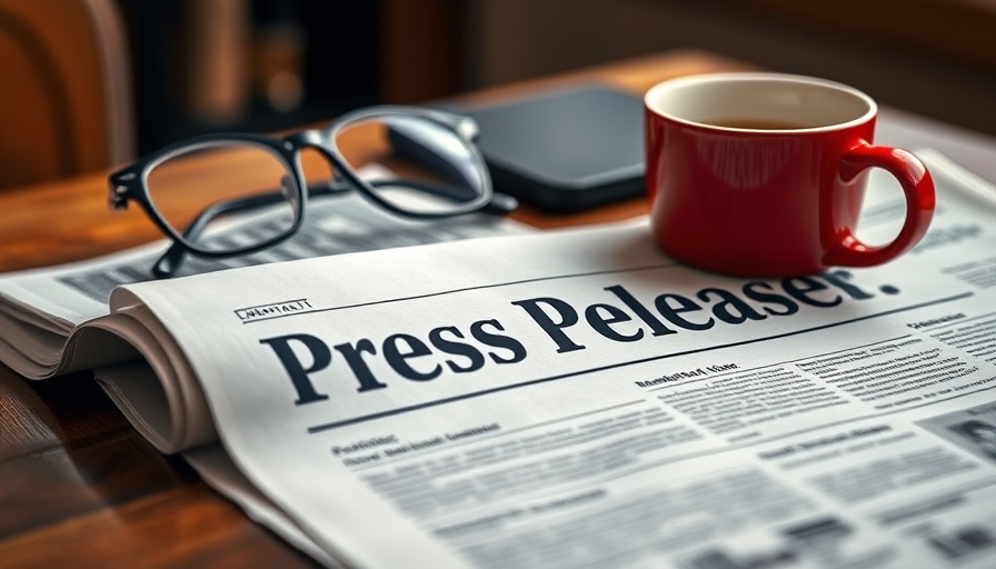 Press release headline with coffee and glasses on a desk