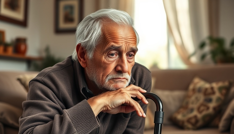 Pensive elderly man contemplating in a warm living room, illustrating loneliness among senior men.