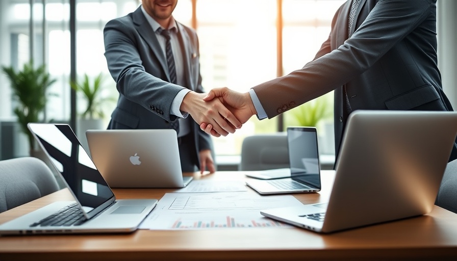 Market research report handshake meeting in an office.