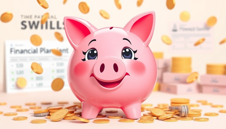 Event poster for financial planning for retirement with piggy bank and coins.