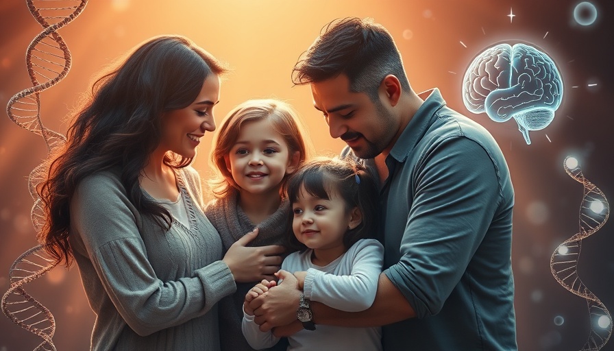 Family support in fight against rare brain disease, symbolic graphics background.