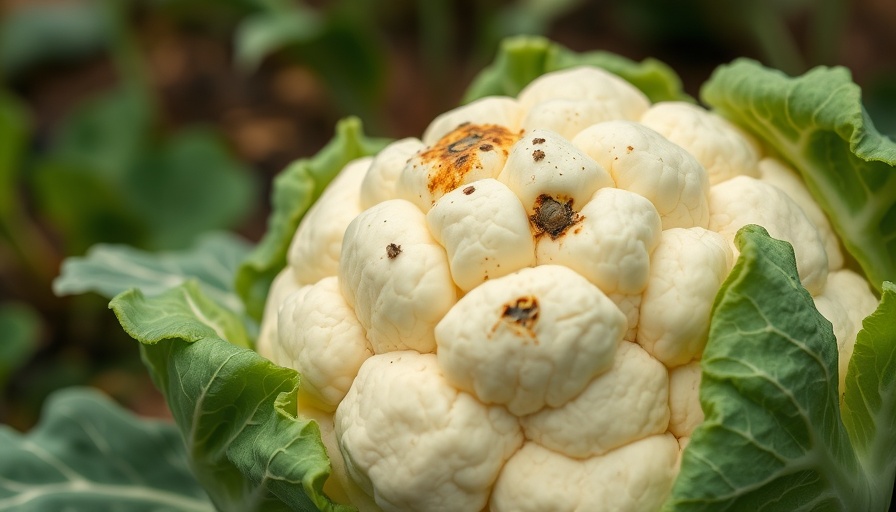 Cauliflower pests identification: damaged leaves close-up.