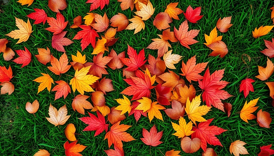 Colorful autumn leaves on a green lawn, fall lawn care Shelby MI.