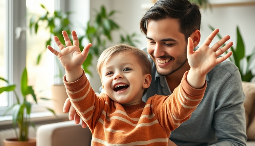 Support for autism: Caregiver interacting with joyful boy at home.