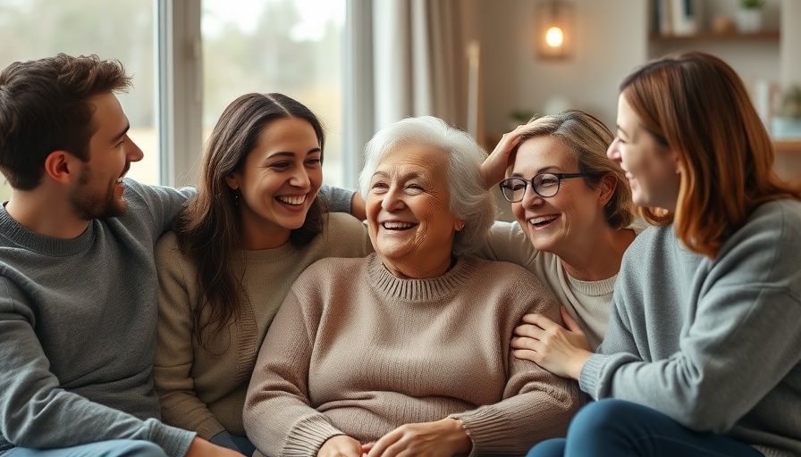 Warm family discussing how to tell loved one they may have Alzheimer's.