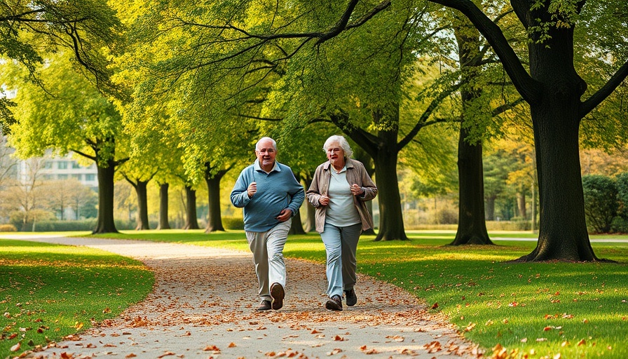 Elderly couple walking to promote Alzheimer's prevention steps.