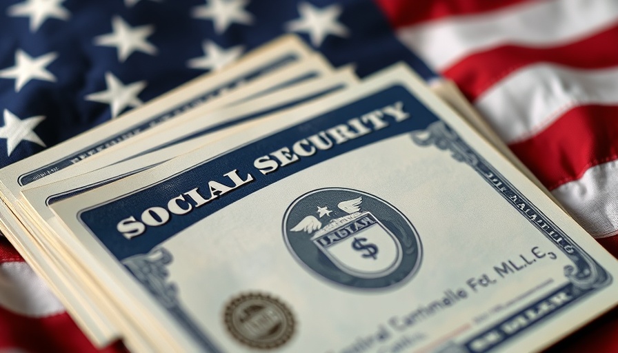 United States Social Security card and dollars with American flag background, October SSI check California.