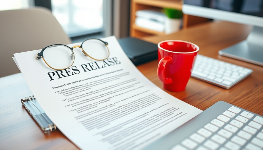 Press release with glasses and coffee on desk, tree care services expansion context.