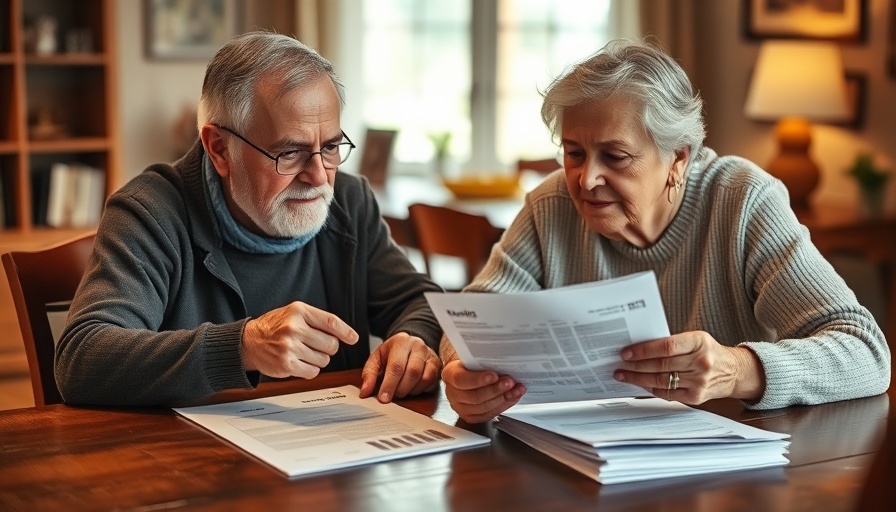 Older couple examining energy bills, highlighting hidden expenses for retirees after age 75.