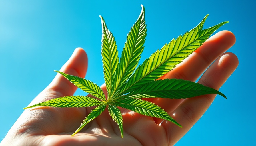 Cannabis leaf held against blue sky, illustrating medical benefits for seniors.