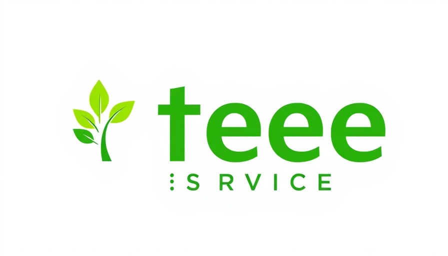 Green tree service logo with leaf accents.