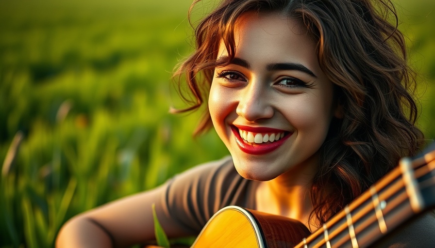 Framed photo of smiling woman near guitar, Alzheimer's disease support events.