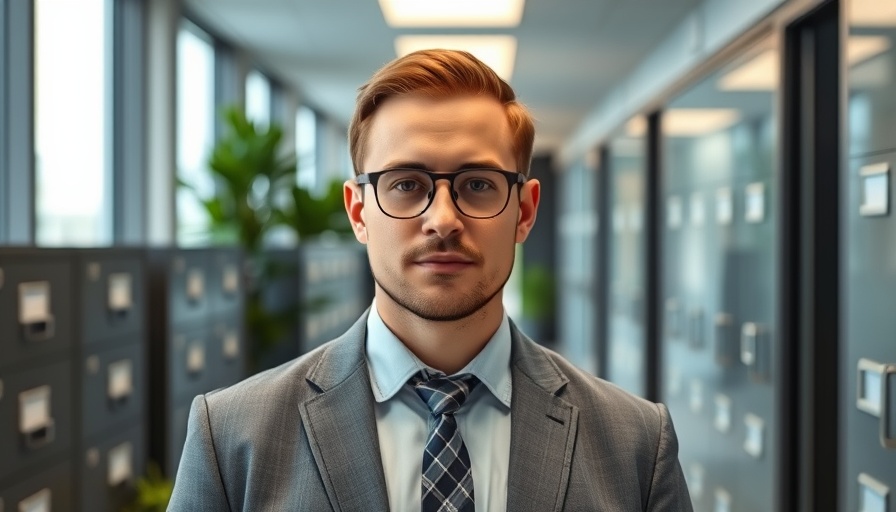 Professional male in office demonstrating confidence and professionalism.