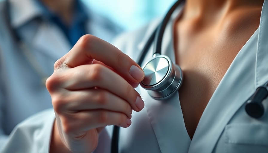 Doctor checking patient's heart with stethoscope, healthcare setting.